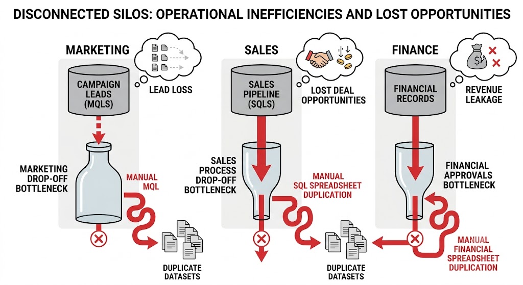 Legacy fragmented sales funnel failure and pipeline leaks